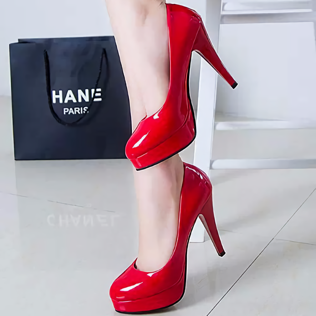 Dolce Lucci 安定して歩きやすい 厚底 パンプス 美脚 ハイヒール 大きいサイズ 22 26cm シンプル エナメル プレーンパンプス レディース ラウンド トゥ シューズ レッドソール Dolce Lucci