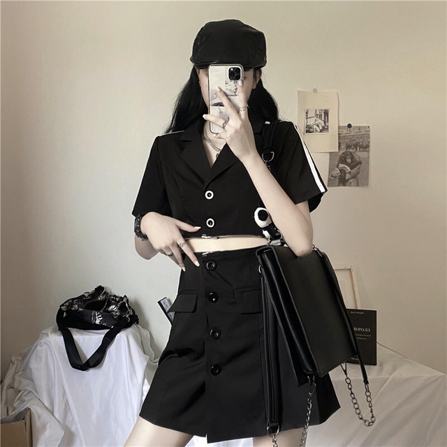 ショートブレザー レディース夏服韓国ファッショントレンドハイウェストウェストジッパーワンピース 夏物 スタイル ウエスト Museum Pleglad Demon