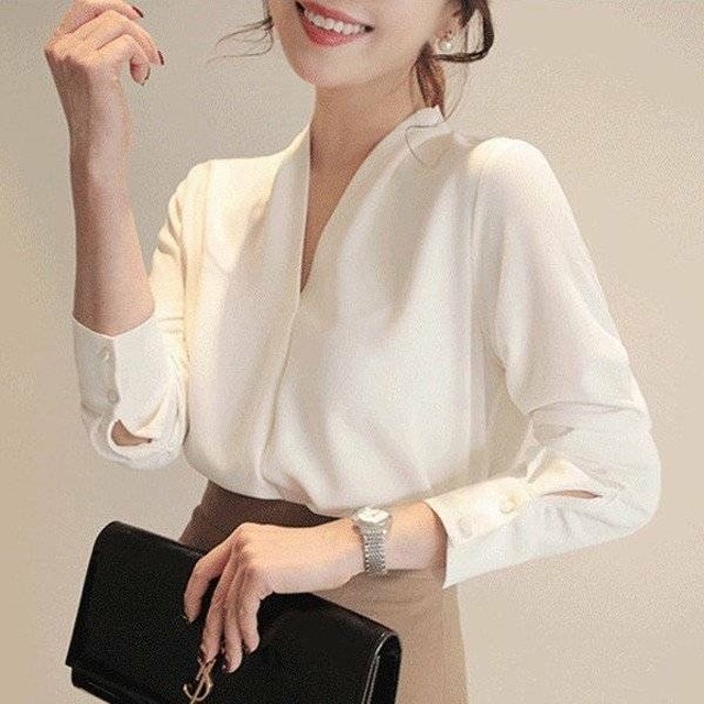 ブラウス レディース 白シャツ Vネックブラウス シフォン 長袖 フォーマル トップス 通勤 Ol オシャレ 大人 上品 Kw02 Brutal Beauty Fashionstore レディース ウェア オススメ コーデ 通販