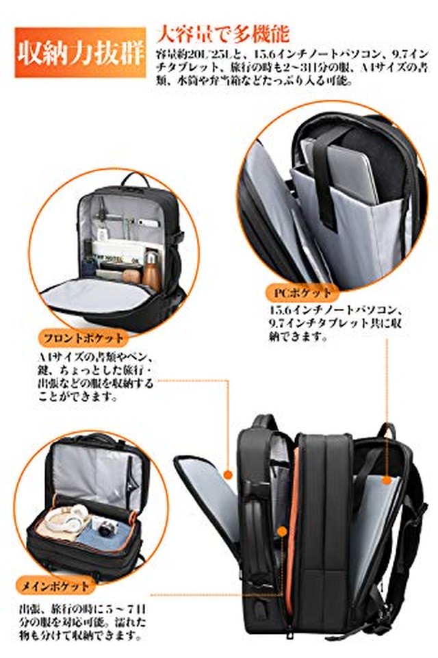 Jpcs Sunoge リュック ビジネスリュック バックパック リュックサック 大容量 防水 3way Usb 充電ポート マチ拡張 盗難防止 15 6インチ Pc リュックザック 多機能 撥水加工 耐衝撃 人気 通勤 出張 旅行 通学 メンズ おしゃれ 黒 Az Japan Classic Store