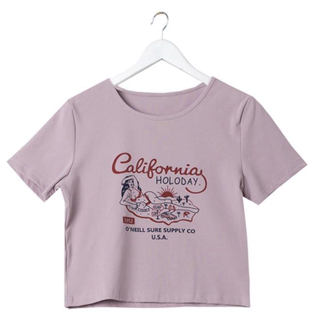 カリフォルニアイラスト ショート丈カラー 半袖tシャツ トップス フェミニン ガーリー おすすめ 新作 春夏 トレンド 韓国ファッション オルチャン 売れ筋 Lel