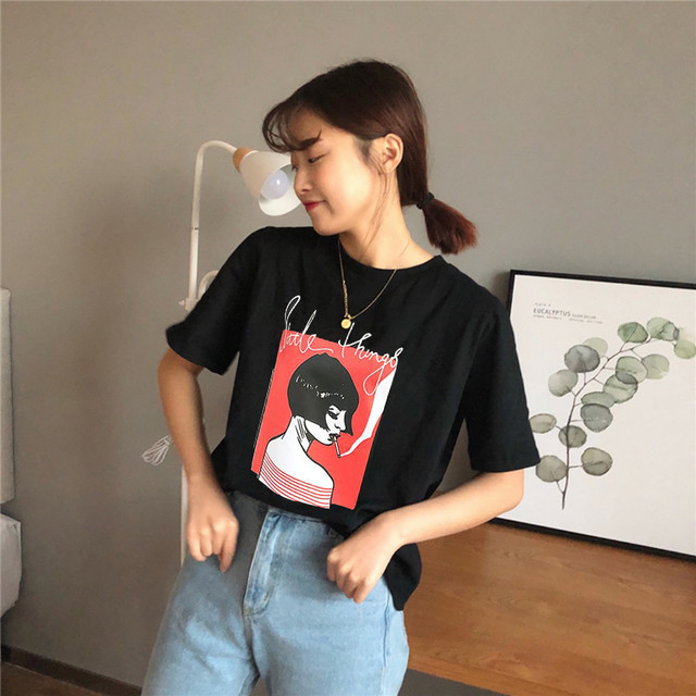 激安 夏 韓国風 原宿系 綿 ラウンドネック 半袖 Tシャツ トップス 75shops