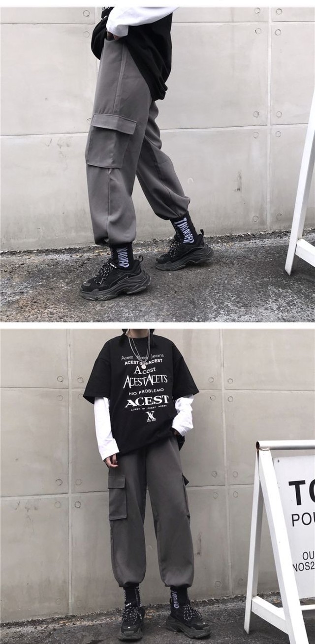 Ins原宿bfスタイルアメリカンレトロオーバーオールルーズルーズビッグポケットモップパンツメンズワイドレッグ デーモン Pleglad Demon