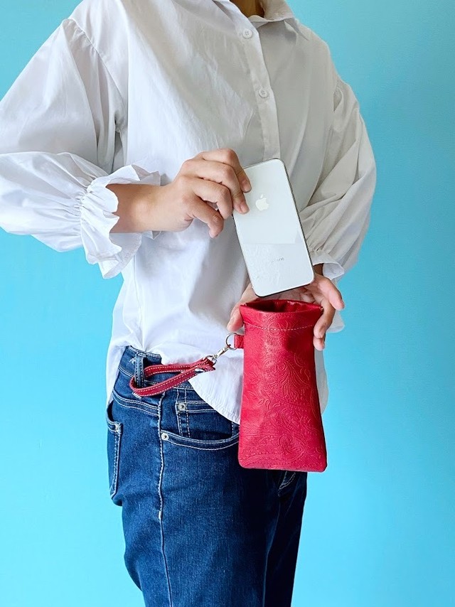 バネ口金 メガネケース 本革 バイカラー ペイズリー レッド レッド スマホケース ペンケース Secondbrave バネ口金 メガネケース 本革 バイカラー ペイズリー レッド レッド スマホケース ペンケース Secondbrave