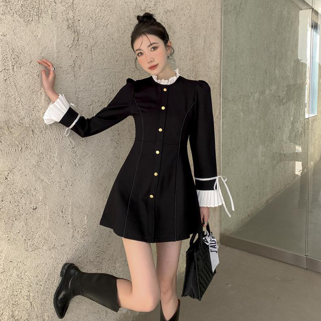 Dress 大人らしい 高級感 シンプル切り替え着瘦せフリルワンピース Nanastyle