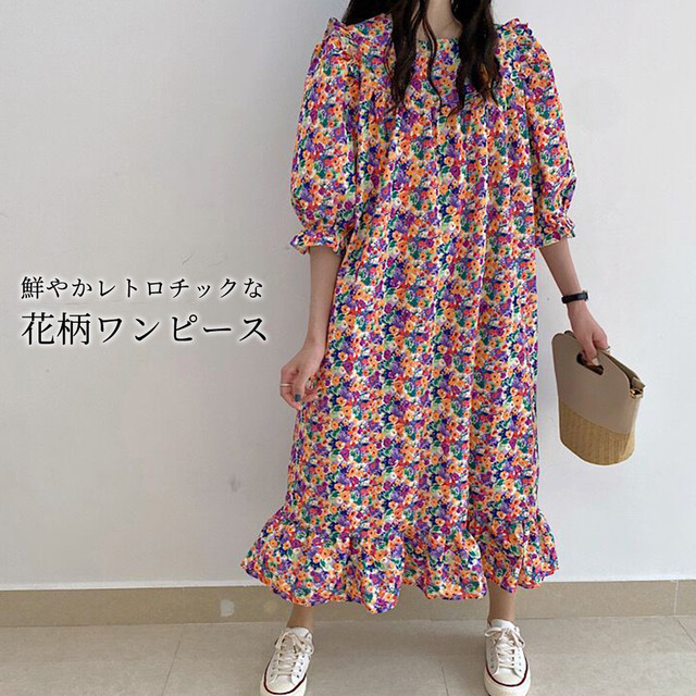 メール便 レトロ花柄ワンピース Tops1481 Day Closet