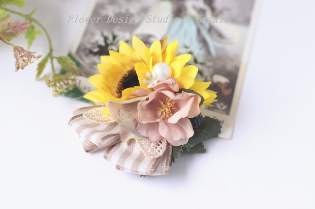 ヒマワリと紫陽花のヘアクリップ 結婚式 ウェディング お出掛け 発表会 ヘアクリップ 髪飾り Flower Design Studio K Create