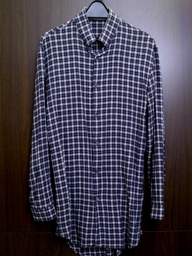 美品 Dior Homme ディオールオム 比翼デザイン レーヨン チェック シャツ 紺 37 カジュアルなチェックシャツも比翼仕立てで上品な雰囲気 Dearlive Tokyo ディアライブ東京