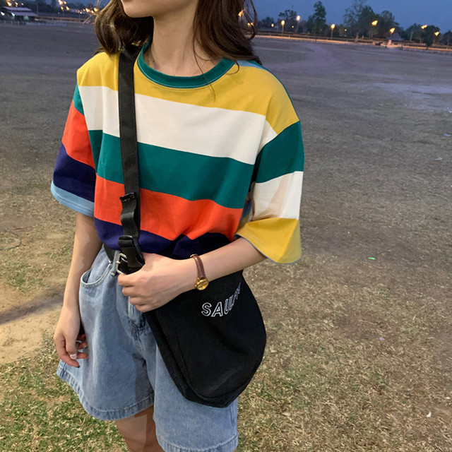 コーデのアクセントに カラフル ボーダー トップス 半袖シャツ カットソー ガーリー カジュアル エレガント Tシャツ 着回し 古着 Ptnym1702 Shop Suba