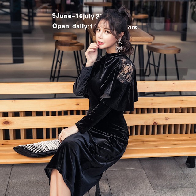 最先端 ケープ風 パーティードレス 結婚式 タイト ミディ丈 レース 感謝価格 Theblindtigerslidell Com