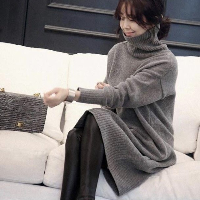 ニットワンピース 大きいサイズ ロングニットワンピース 冬新作 ニットワンピース ロング タートルネック 冬物 冬服 韓国 オルチャン Leaflower 001 リーフラワー レディースファッション専門店