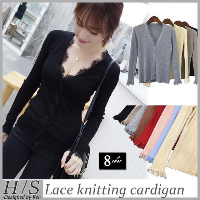 11月中旬発送 ニット トップス レディースニット レディース Vネック レース カーディガン 2way セクシー 秋冬 秋 冬 春 薄手ニット 新作 W445 Japan Market Shop 只今クリアランスセール開催中 送料無料