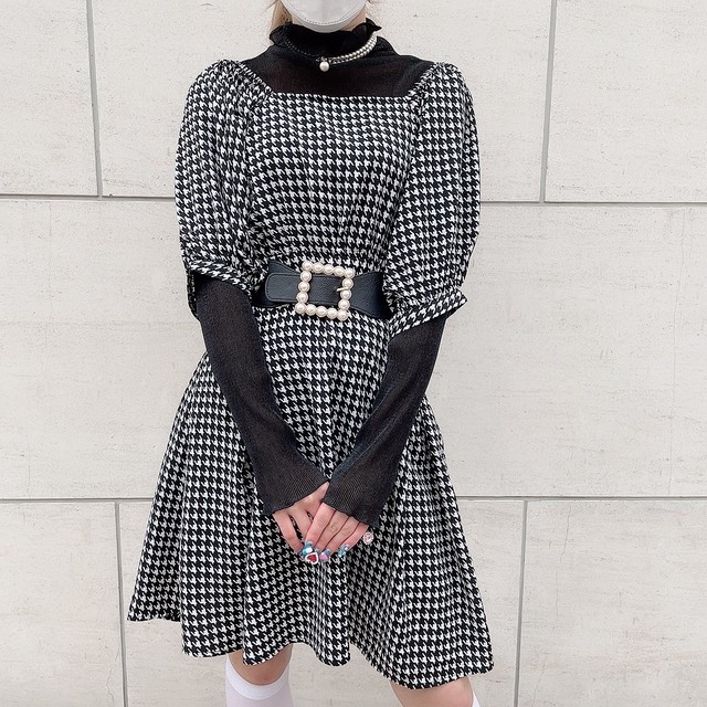 枚数限定 ビジューリボン千鳥ワンピース 完売