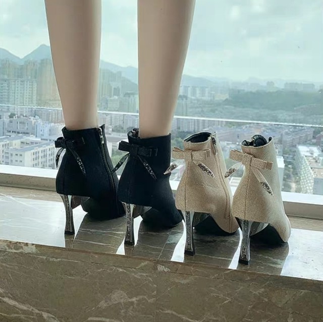 バックリボン ショートブーツ2色 Ecrea