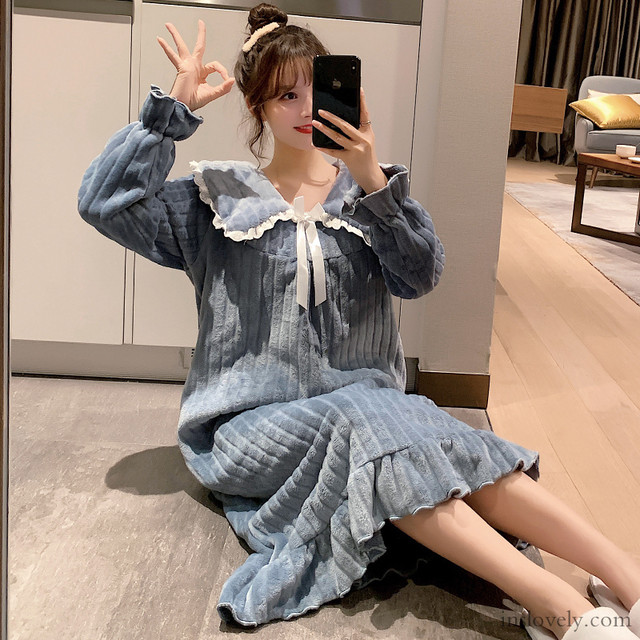 パジャマ レディース ルームウェア 部屋着 ナイトウェア トップス パンツ ゆったり 春秋 春 秋 韓国ファッション オルチャン ストライプ ワンピース 長袖 可愛い かわいい カワイイ フェミニン ガーリー おしゃれ スイート キュート Roomwalaa ルームワラア レディース