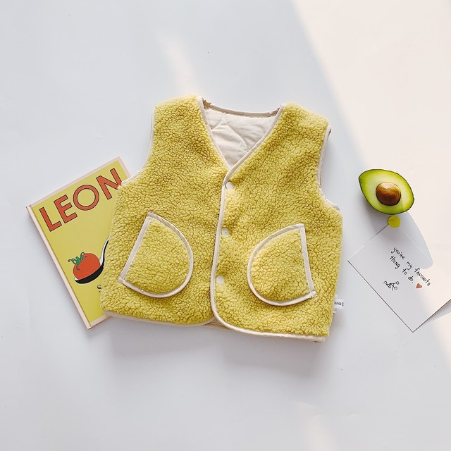 送料無料 即納 リバーシブルもこもこベスト アウター キッズ ベビー ベージュ 80 90 セレクトショップ Kama Lei 海外子供服 ベビーウェア キッズウェア 子供服通販