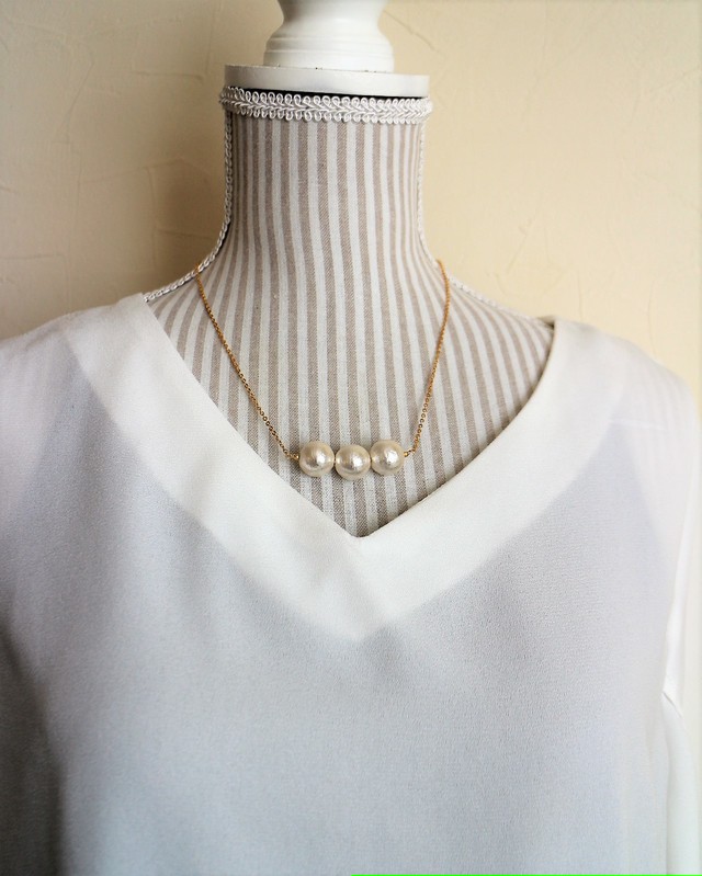 コットンパールネックレス 大人可愛いアクセサリー シンプル フォーマル オフィス 入学式 結婚式 卒業式 Alexablue ハンドメイドアクセサリー