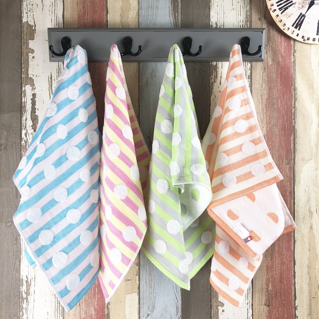 送料無料 今治タオル Kainoo ドットボーダーガーゼ フェイスタオル34 cm 海野尾タオル株式会社