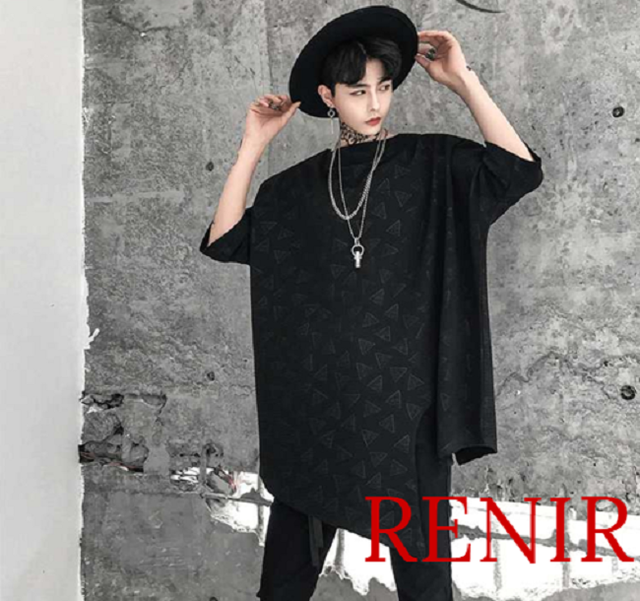 Renir レニール カットソー メンズ 夏服 ブラック 黒 シャツ モード系 変形 個性的 ロング Renir レニール メンズファッション レディースファッション