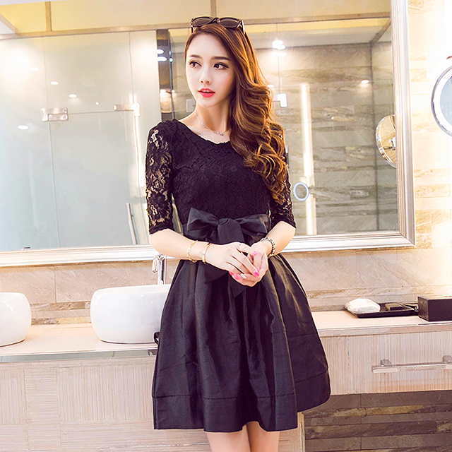 Aラインフレアミニドレス 黒 ホステスドレス Com