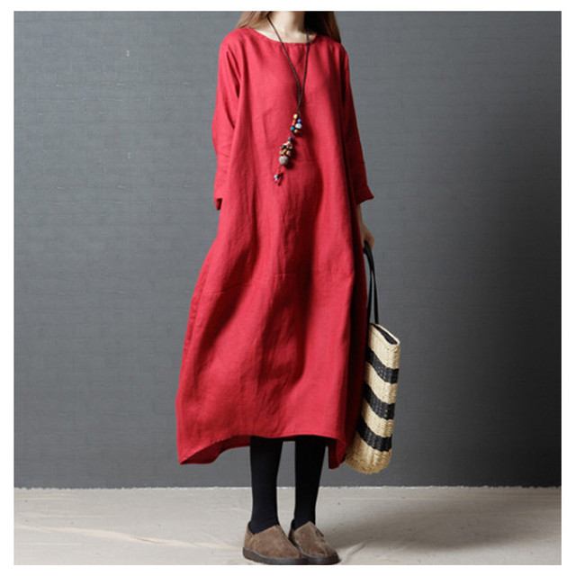 ワンピース 全3色 ワンピース 綿麻 綿麻ワンピース 長袖 ロング丈 マキシ丈 普段着 ゆったり 着瘦せ 体型カバー 通勤 通学 Ol オフィス ルームウェア Goldayahiro