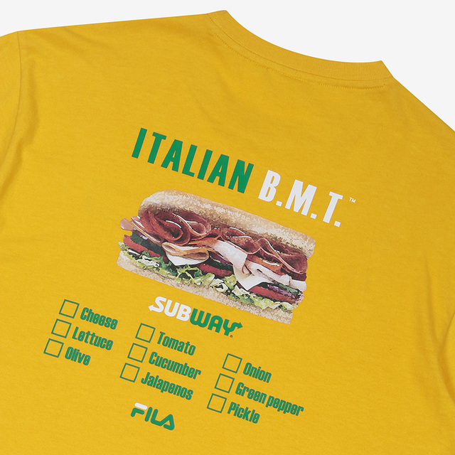 Fila X Subway Italian Bmt T Shirts Yellow 正規品 韓国 ブランド 半袖 T シャツ Bonz 韓国ブランド 代行