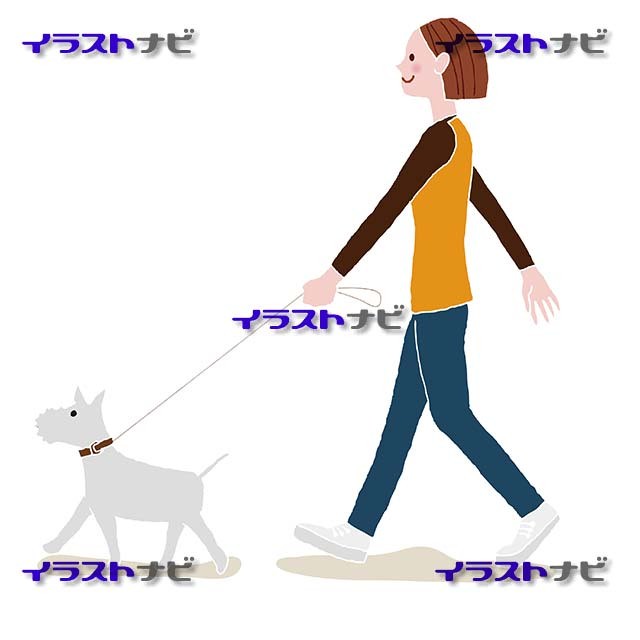 犬の散歩をする女性 イラストナビ