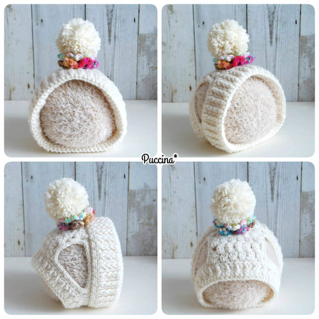 耳を出せるポンポンニット帽 Puccina フレンチブルドッグのあみぐるみ 洋服