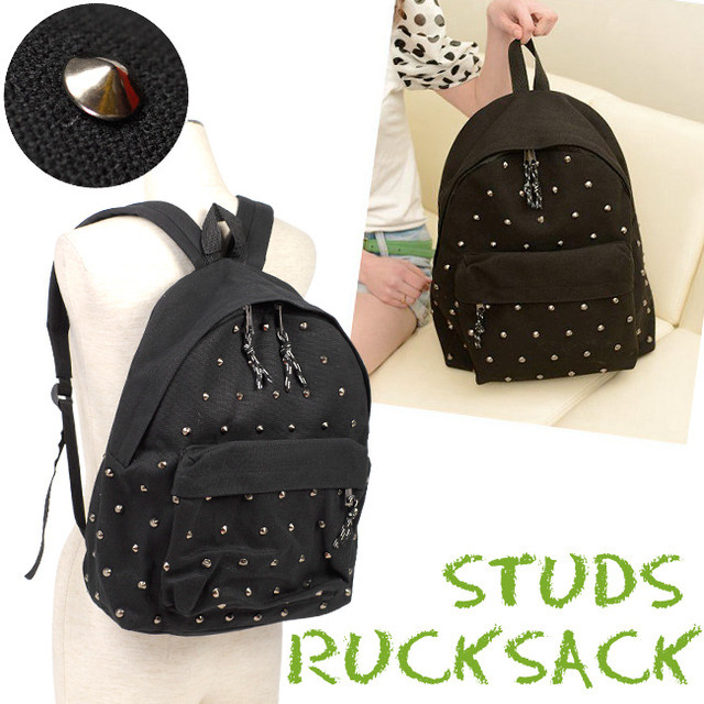 キャンバス スタッズ リュックサック 大容量かばん 原宿系 パンク系 バッグ レディースセレクトショップimpressed インプレスト