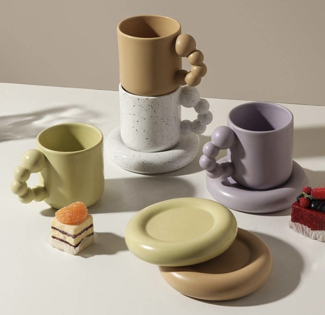 もこもこ持ち手が可愛いマグカップ ソーサーセット 韓国インテリア雑貨 Marbleinterior