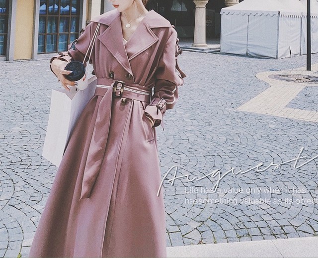 ワンピース風ダスティカラーロングトレンチコート Fleur Blanche