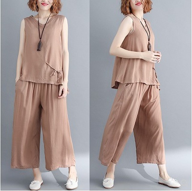 大きいサイズ レディース ノースリーブトップス パンツ セットアップ 上下セット タンクトップ 半袖 春夏 S 大きいサイズ 送料無料 レディース通販店 ｋｅｃｃｈi 静岡 Base売り場