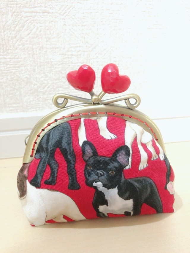 ハート口金 ブヒブヒがま口ポーチ ハンドメイド犬服 雑貨bull Mode