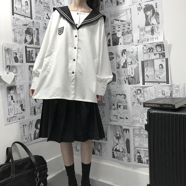 Jkスタイル かわいい セーラ服 学園服 バルーンスリーブ ホワイト 韓国ファッション オルチャン コスプレ 原宿系 10代 代 モード 系ファッション専門店 With U