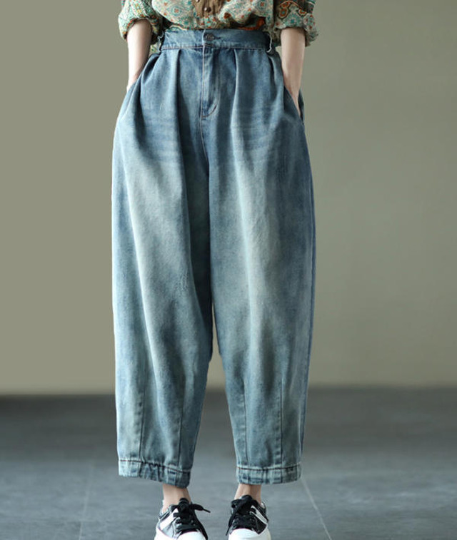 送料無料 サーカスパンツ バルーンパンツ デニム ロング デニムパンツ 大きいサイズ コクーンパンツ バルーン デニム 大人 シンプル カジュアル ベーシック 30代 40代 50代 ブルー グレー Pt 072r Imagibune
