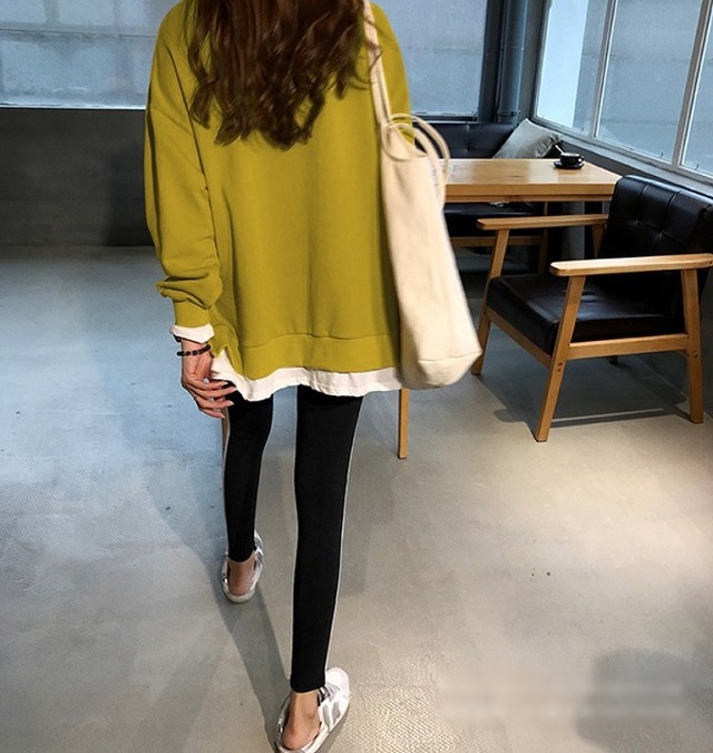 重ね着風トレーナー レディース 無地 綿 長袖 トップス ゆったり ゆるシルエット スウェット 可愛い トレーナー レディース 長袖 トップス 大きい Ys0173 Fashion Mille