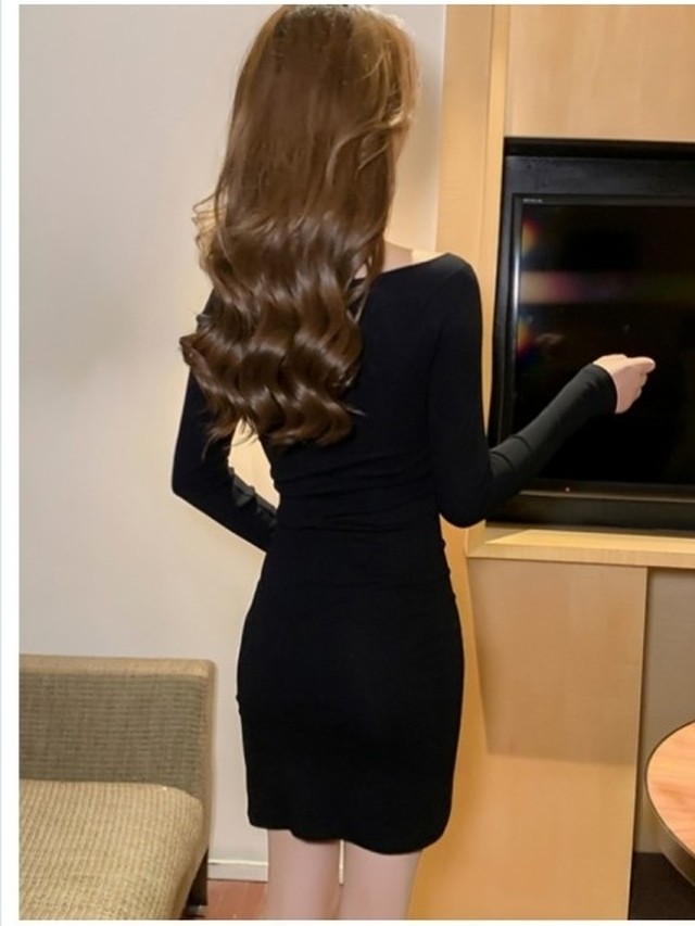 ボートネック ワンピース タイトワンピース マーメイド セクシー ボートネック スリット ワンピース パーディードレス ひざ丈 ボディコン Basecamp49