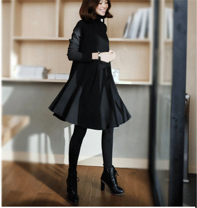 ハイネック ワンピース フレア ひざ丈 無地 04 Sweet Girl Fashion