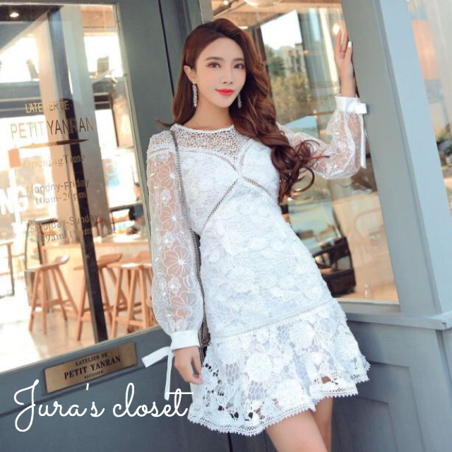 デコルテレース バルーンスリーブワンピース Jura S Closet ジュラクロ デコルテレース バルーンスリーブワンピース Jura S Closet ジュラクロ