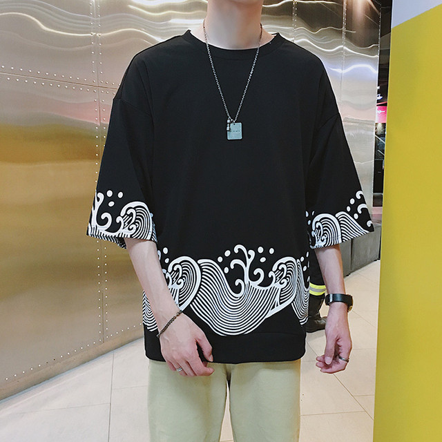 メンズ 和柄 Tシャツ オーバーサイズ ビッグシルエット ブラック 五分袖 七分袖 大きいサイズ Zen ゼン