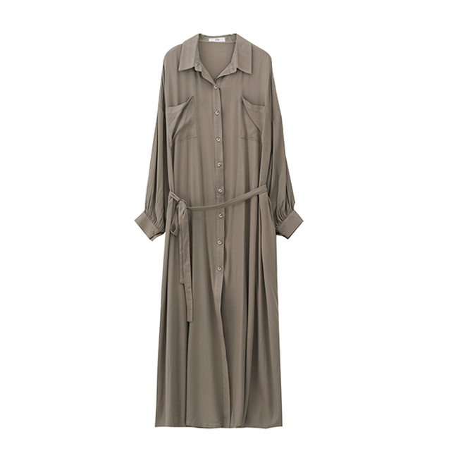 シャツワンピース マキシワンピース ロングシャツ コットン 綿 マキシ丈 Vネック 長袖 無地 Aライン ゆったり 体型カバー ウエストタイ 大人可愛い カジュアル こなれ感 シンプル 春夏 お出かけ 通勤 デート 女子会 レイヤード Dea