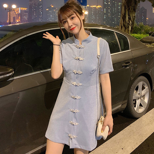 チャイナ風ワンピース スタンドネック 半袖 ショート丈 ミニワンピ 可愛い 普段着 デート Mitsuki32 12