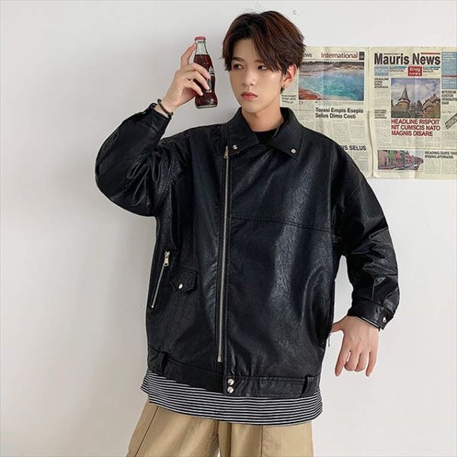 ライダースジャケット オーバーサイズ レザージャケット ブラック 長袖