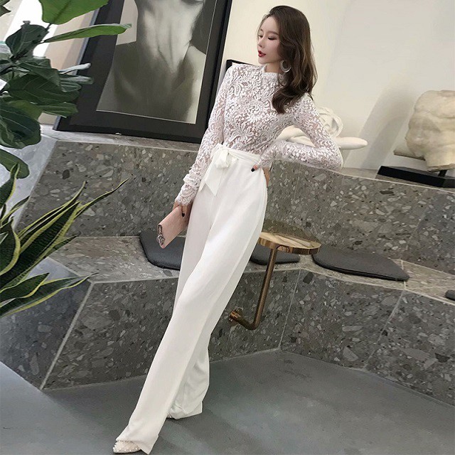 パーティードレス ワイドパンツ スーツ オールインワン レース ハイネック 長袖 春 新作 パーティー 記念日 二次会 結婚式 演奏会 D550 Kireina Dress キレイナ ドレス