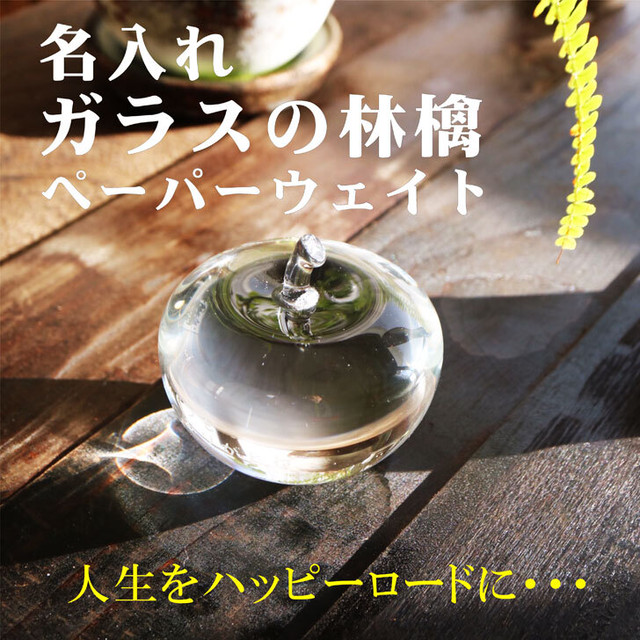 名入れ ガラスの林檎 ペーパーウェイト りんご 記念日 父の日 母の日 敬老の日 名入れ プレゼント 名入れ ギフト 誕生日 プレゼント 文鎮 送料無料 キャラクター エッチング工房ちゃわわ