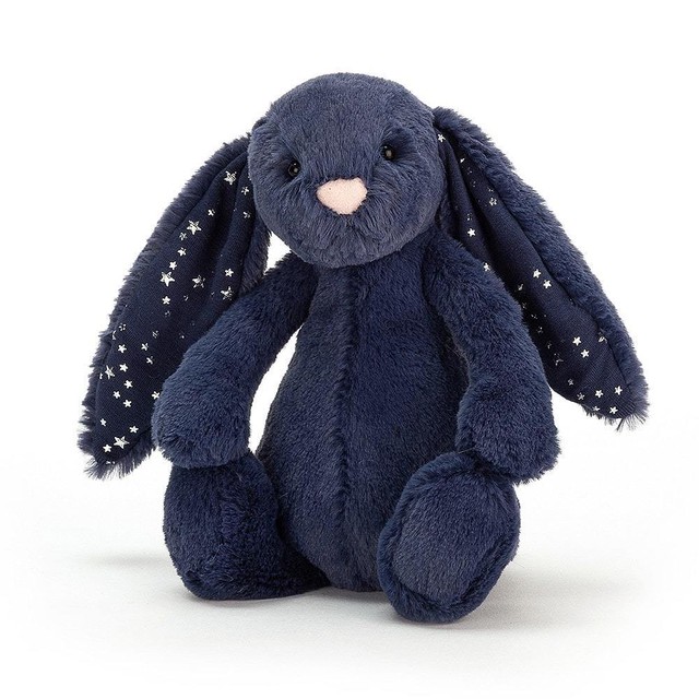 Jellycat Bashful Stardust Bunny ジェリーキャット 星 耳 うさぎ ふわふわ ぬいぐるみ 大人女子 ギフト 癒し プレゼント お祝い 出産祝い 誕生日 最高級 縫いぐるみ ソフト ドール ウサギ バニー 紺色うさぎ 正規代理店 輸入品 耳の内側に星がプリント バシュフル