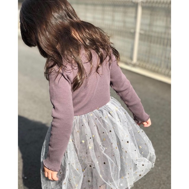 即納 星空チュールワンピース ピンク グレー 女の子服 キッズワンピース ベビーワンピース かわいい子供服 Shell Baby Kids