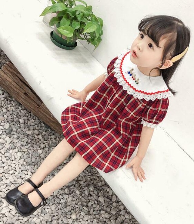 レッド チェック柄 可愛い ワンピース 女の子 丸襟 お嬢様 ミニ 半袖 春夏 キッズ Bn695 Berceau Select Shop ベルソー セレクトショップ キッズ 親子ペアetc