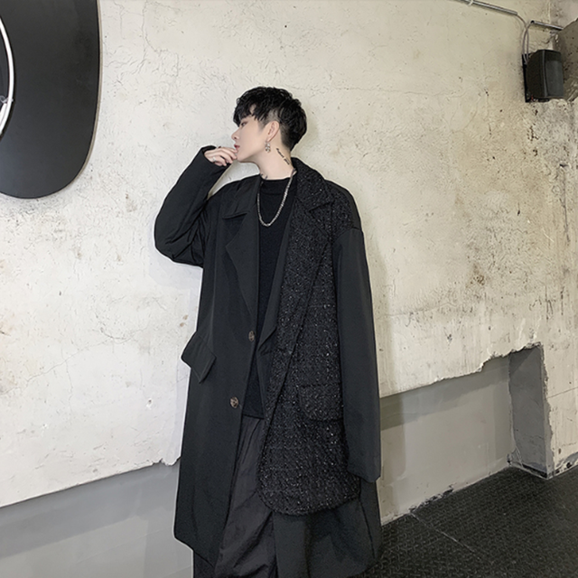 ツィード 重ね着 チェスターコート ロングコート メンズ ガウン ロング丈 モード系 ラメツィード ユニセックス ラップコート ビックシルエット ロング コート きれいめ 大きいサイズ 個性的 韓国 お支払い後日以内に発送 Out048 Loveless