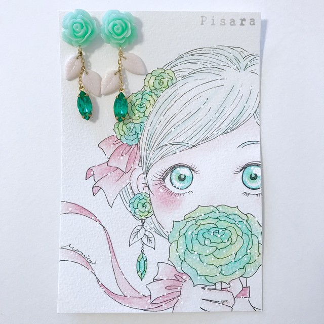 イメージイラスト台紙ピアス ミントローズ Pisara Illustration Goods